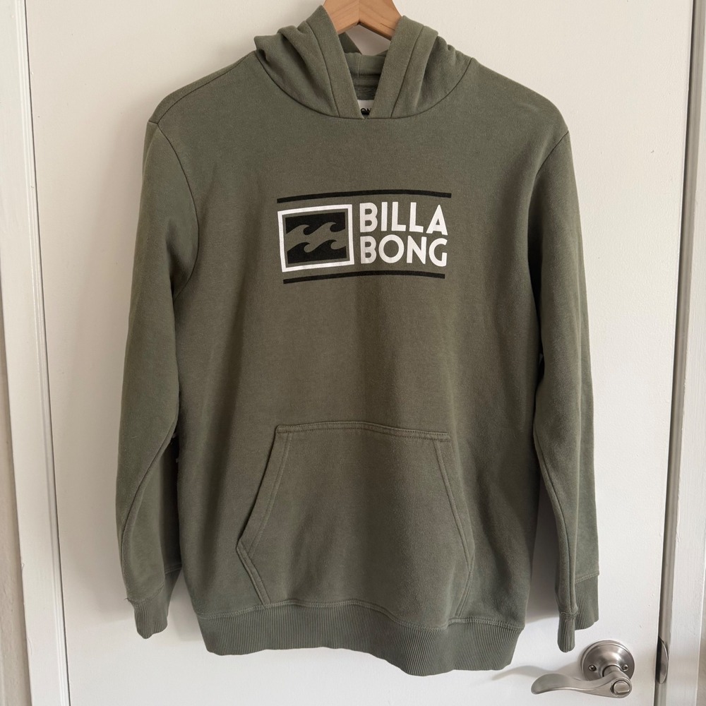 Billabong Womens XL Olive Green Logo Graphic Pullover Hoodie Sweatshirt Skater